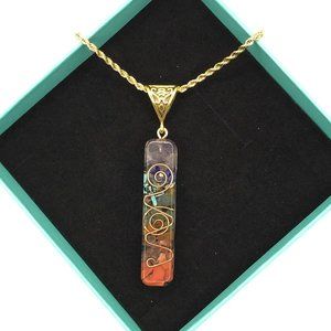 Real 18K Gold over Stainless Steel Rope Chain 2MM approx 20 in + Chakra Pendant